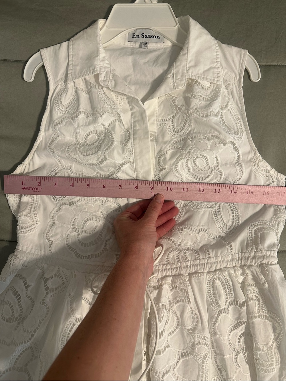 En Saison White Floral Eyelet Collar Tie-Waist Dress - Picture 10 of 10